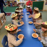 Eating noodles preschool nursery children 