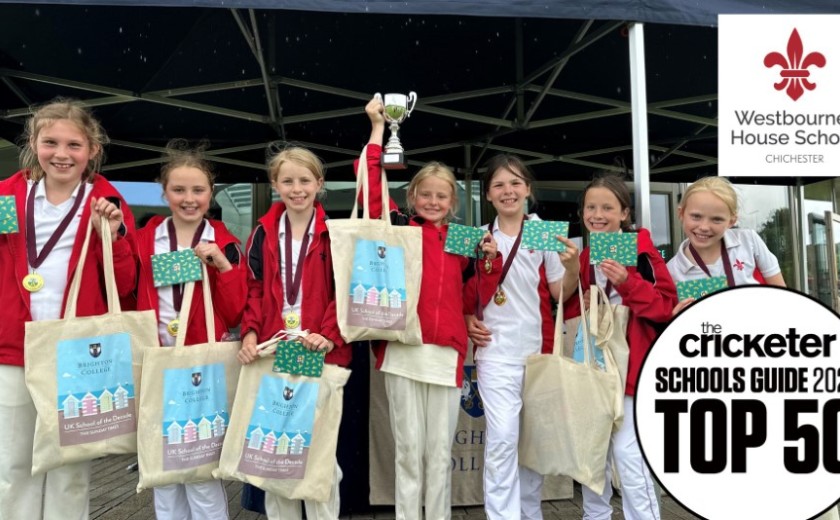 Westbourne House U10A girls cricket team won the Pelican Cup and show trophy