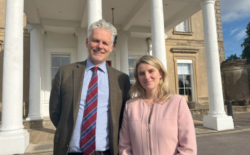 Martin Barker with Jess Brown-Fuller outside Westbourne House School